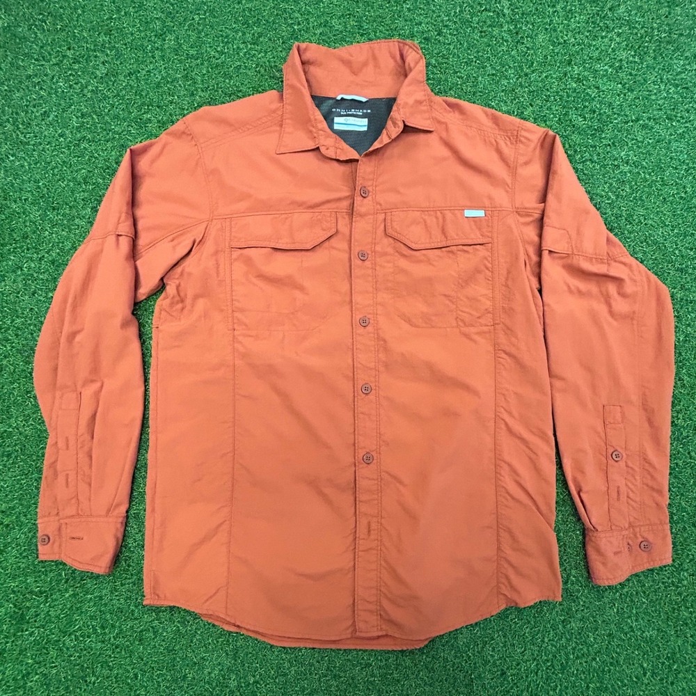 Columbia Omni-Shade Mens Medium Burnt Orange Long Sleeve Hiking Fishing Shirt